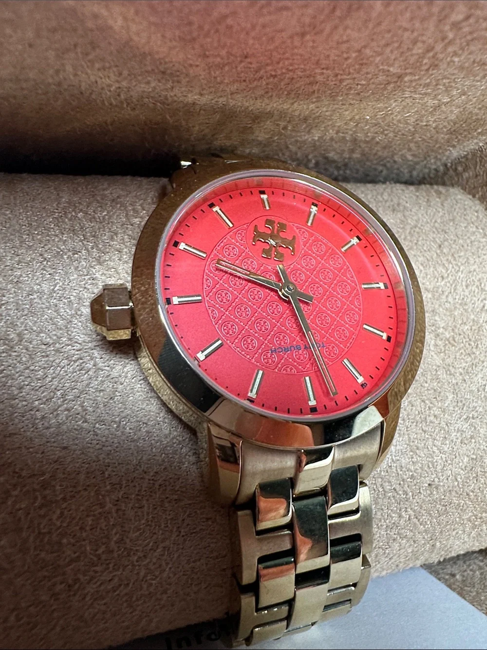 Tory Burch Gold-Tone Watch with Coral Dial with Box - Picture 2 of 3